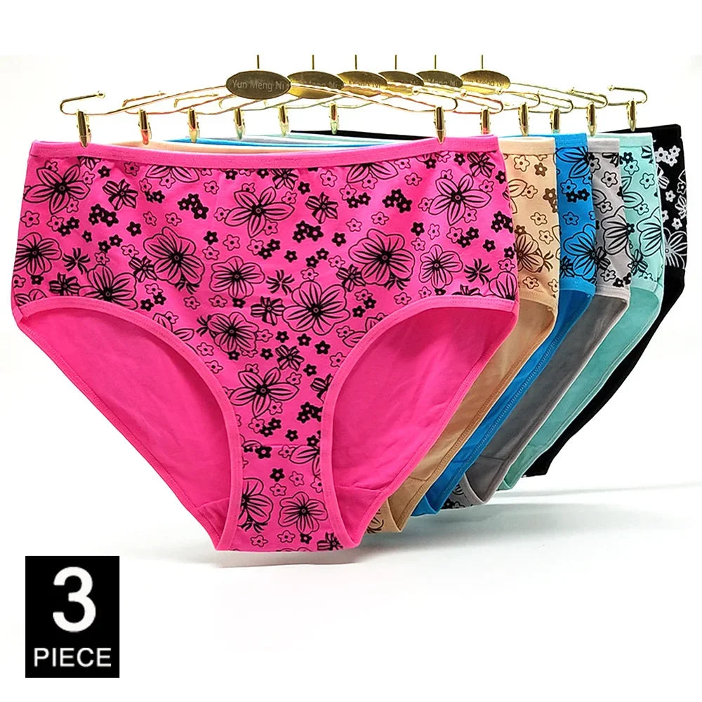 Women Panties Cotton Underwear Plus Size Briefs Female Knickers Lady Lingerie Girl intimate Underpants 3 Pieces/lot.