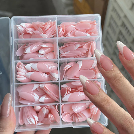 360/240/120pcs Light Pink Almond Press On Nails Glossy White French Fake Nail Simple Full Cover Fake Nails Soft Gel Nail Tips*%&.