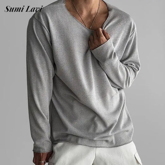 Leisure Mens Long Sleeve Basic Knit Tops 2025 Spring Fall Stylish Solid Color Basic Knitted T-shirts Men Vintage O Neck T Shirt.