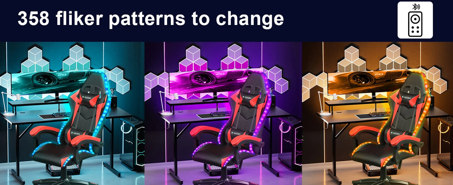 bigzzia Gaming Chair with LED RGB Gaming Chairs Ergonomic PC Chair with Headrest Gaming Chair RGB Light Lighting Computer Chair