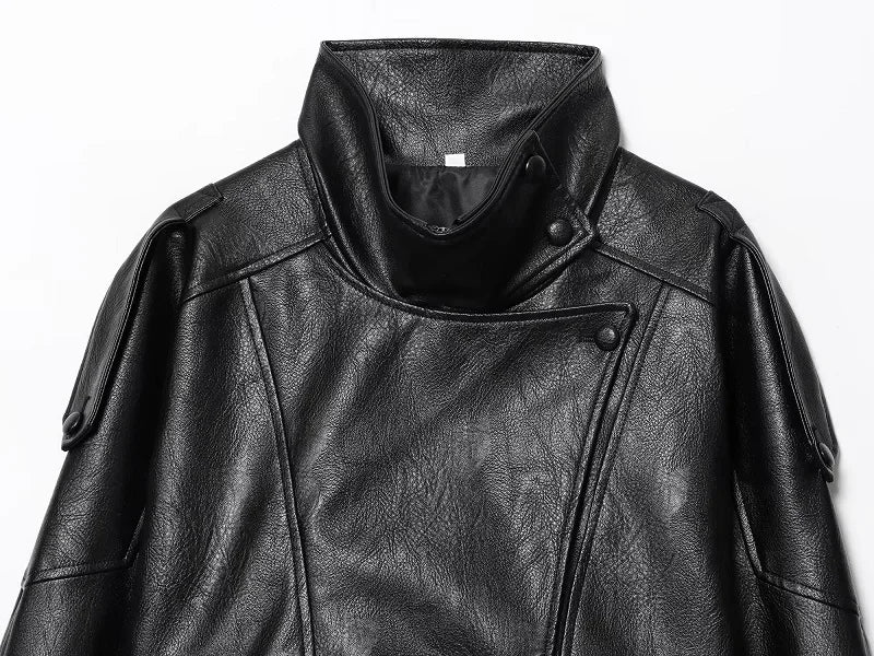 MUJER Schwarze Bomberjacken für Damen, Büro, Kunstleder, Damenjacke, Druckknopf, Wintermäntel für Damen, Mantel, Oberbekleidung