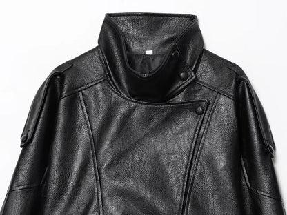 MUJER Schwarze Bomberjacken für Damen, Büro, Kunstleder, Damenjacke, Druckknopf, Wintermäntel für Damen, Mantel, Oberbekleidung