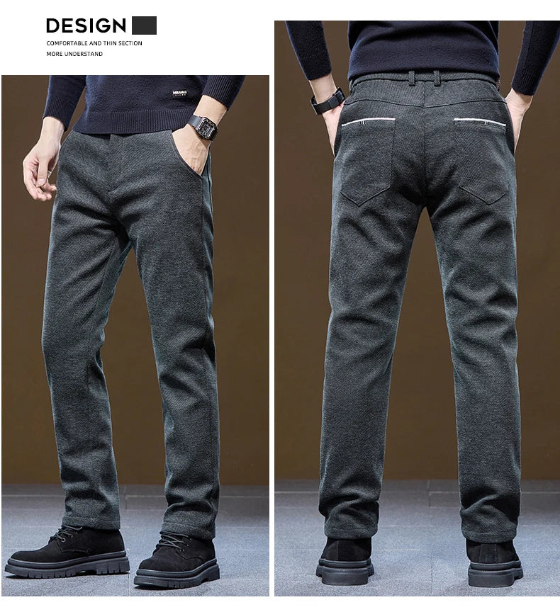 Men's Winter Velvet Casual Pants Thickened Warm Slim Fit Comfortable Solid Color Trousers Korean Fleece  Fashion Outdoor Jogging.