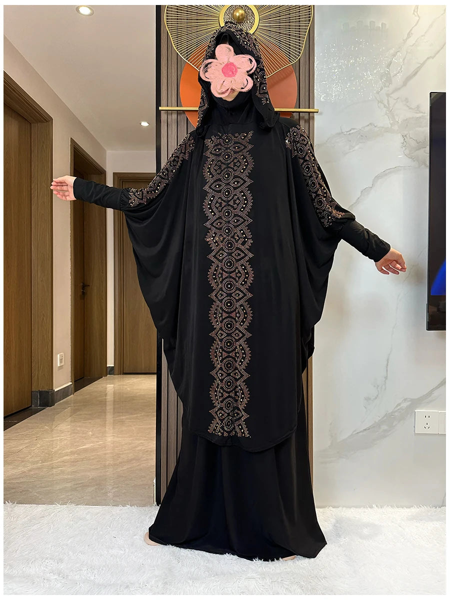 Two Piece Set Dress  Hijab Long Khimar Skirt Sets Islamic Niqab jilbab Women Eid Morocco Muslim Abaya Set Women Prayer Garment.