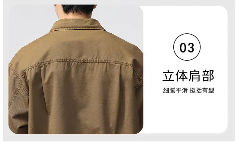 Autumn Fashion Vintage Shirt Style Jacket Men Streetwear Loose Casual Plus Size Washed Cotton Cargo Jacket Man Coat Outerwear.