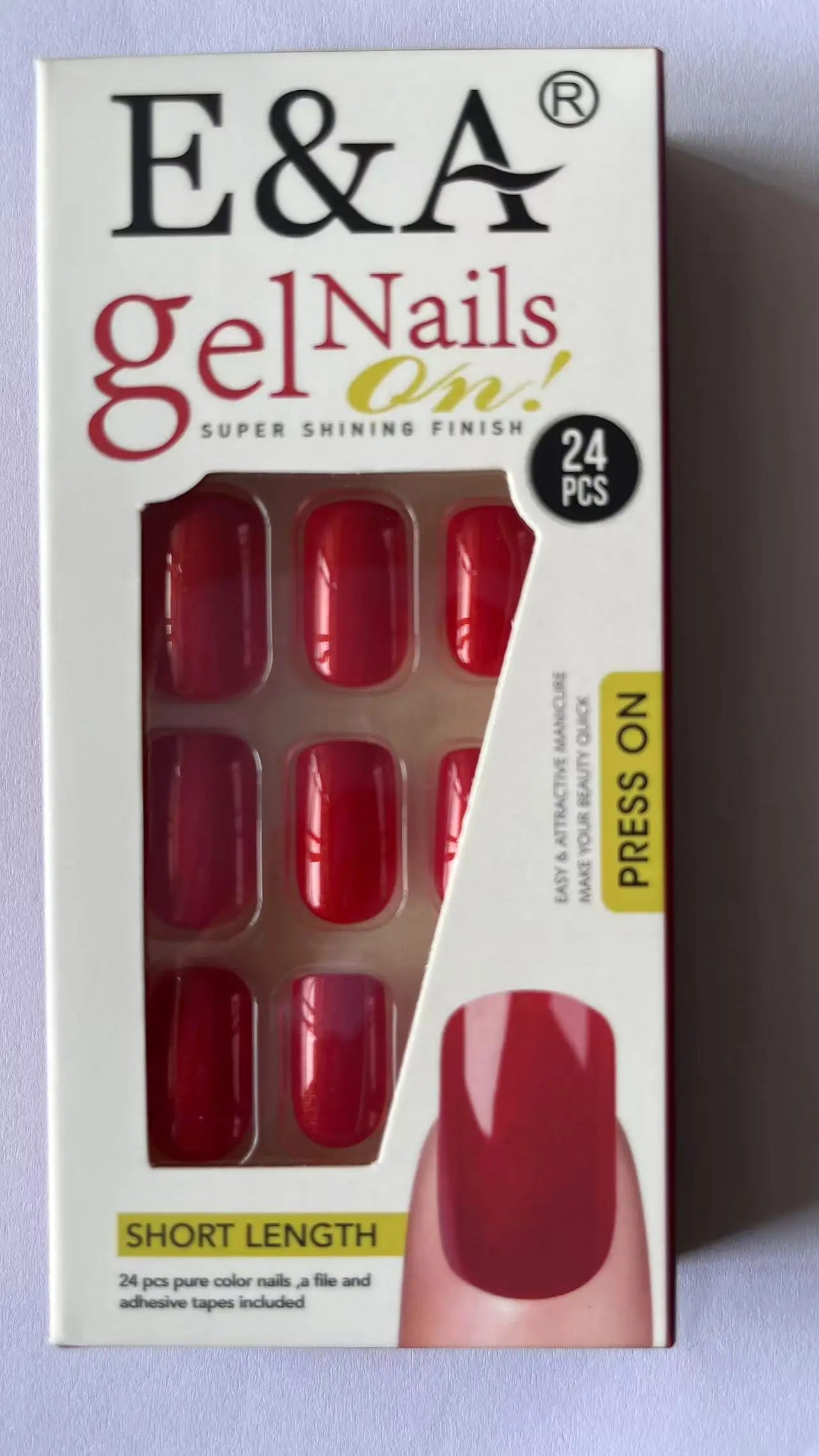 Short Square Press on Nails Red , Spring Gel Fake Nails Pure Color Natural Petite Nails Solid Stick on Nails.