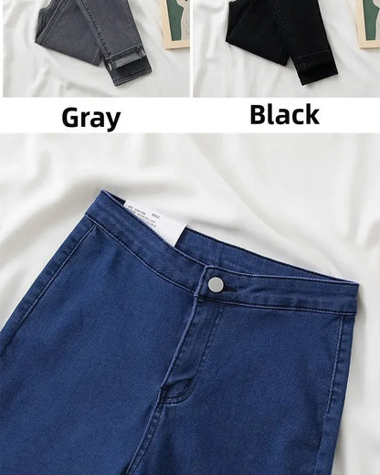 High Waist Slim Fit Stretchy Denim Pants Retro Butt Enhancing Cuff Jeans Black Pencil Pants Fashionable Elastic Trousers.