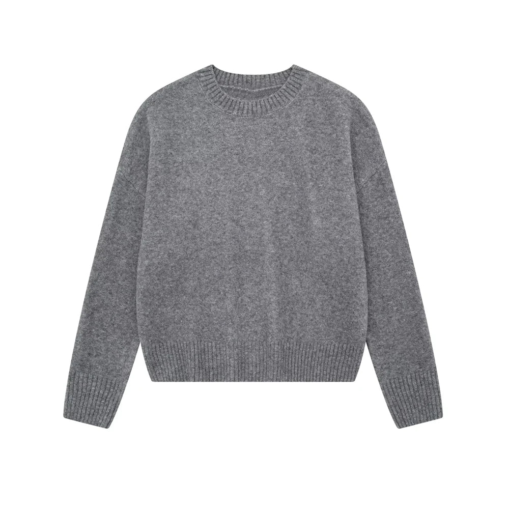 TRZA-Damen Soft Touch Übergroßer Strickpullover, O-Ausschnitt, lange Ärmel, weibliche Pullover, schicke Tops, Mode