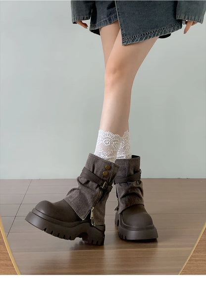 Winter Punk Style Women Ankle Boots Fashion Belt Buckle Shoes Ladies Concise Chunky Platform Heel Short Booties Zapatos De Mujer.