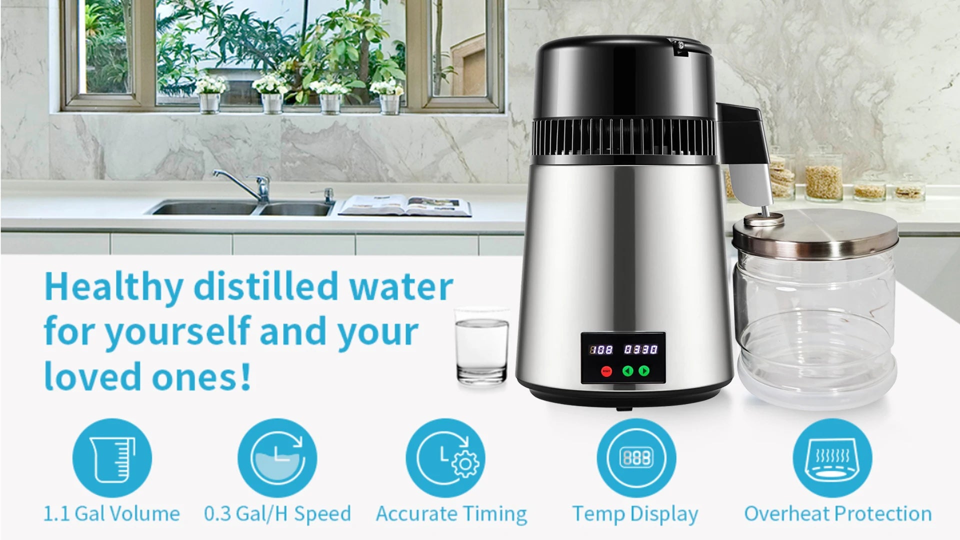 750W 4L Water Distiller Household Distilled Pure Water Machine Distillation Purifier Filter Stainless Steel Water Filter.