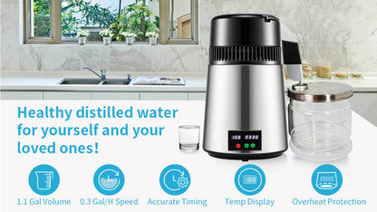 750W 4L Water Distiller Household Distilled Pure Water Machine Distillation Purifier Filter Stainless Steel Water Filter.
