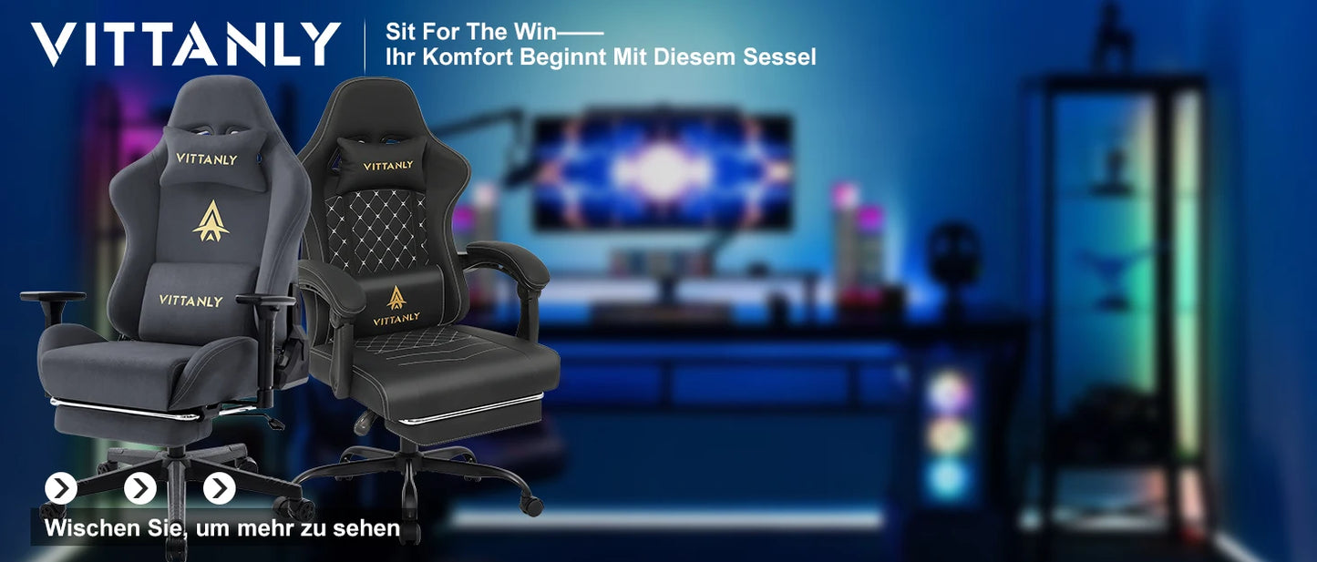 Gaming Chair mit Spring Kissen, Ergonomischer Gaming Chair Gamer Chair mit Kopfstütze, Lendenkissen and Footrest, Hö