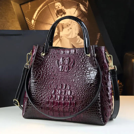 Genuine Leather Women Handbags New Tote Bag Fashion Crocodile Print Bucket Bag Retro Shoulder Messenger Bags Trend 2025.