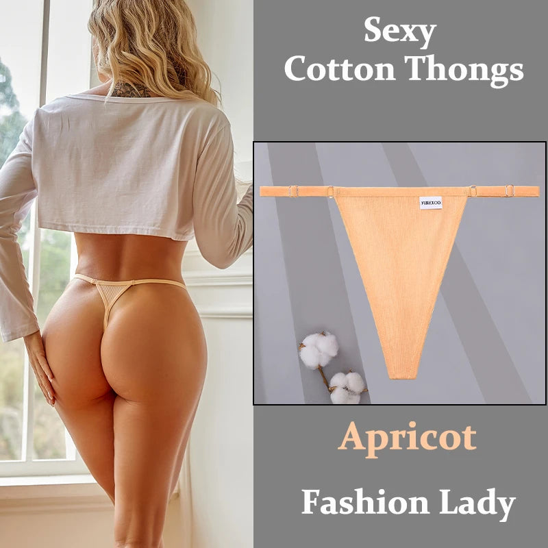 Fashion Sexy Women Cotton Panties  Adjustable Waist Belt Solid Color Thongs Low RiseG-String Lady Breathable Soft Lingerie S-XL.