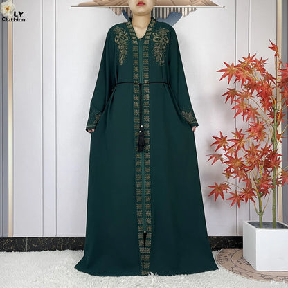 2024 For Women Elegant Dresses Dubai Party Outfits Long Sleeved Chiffon Dashiki Muslim Women Robe Open African Abaya Clothing