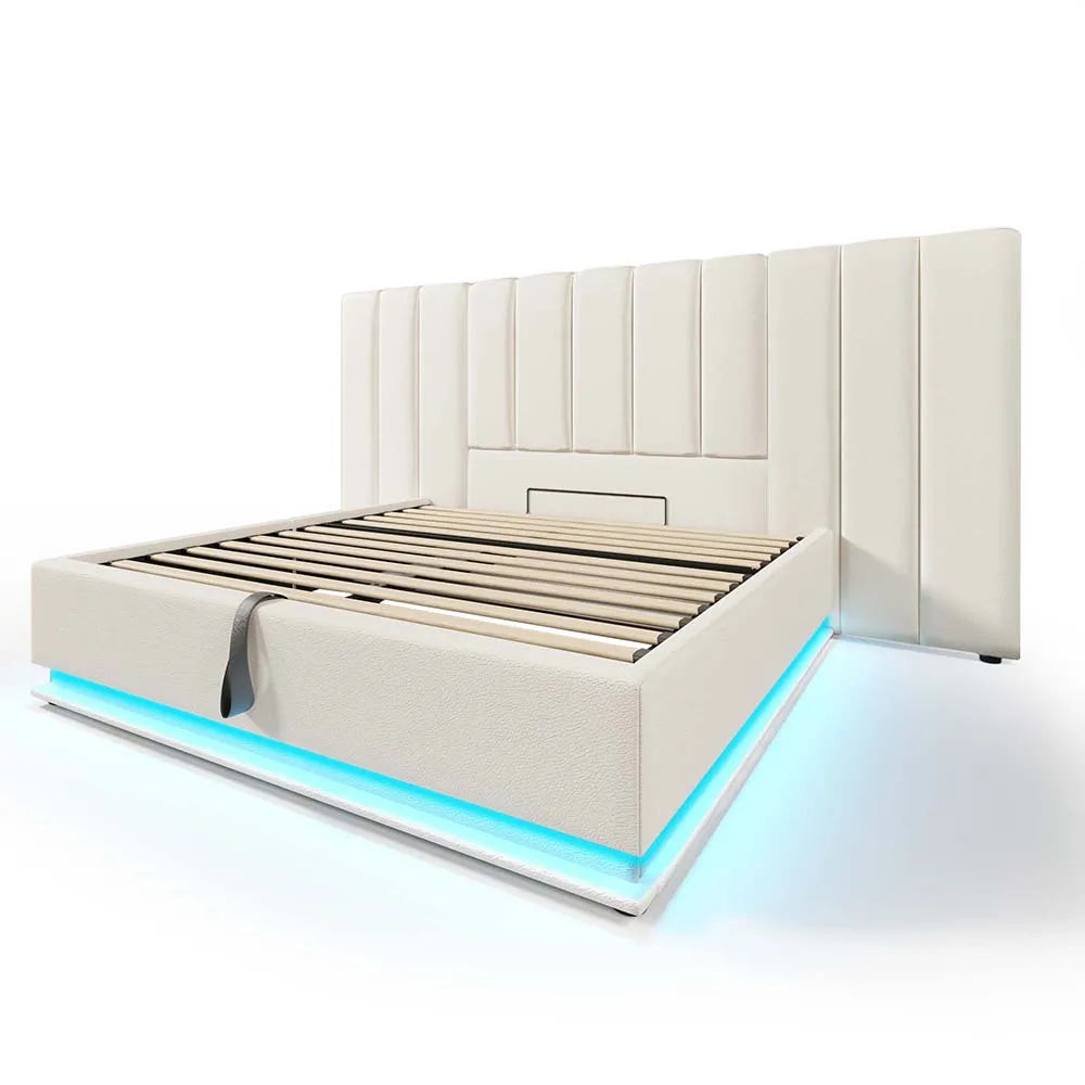 KOMHTOM Polsterbett, Stauraumbett mit LED und USB-C Ladefunktion, PU (Ohne Matratze und Nachttisch)