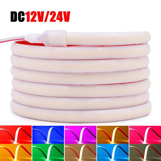 Waterproof COB LED Neon Light Strip 12V 24V 5m 10m 15m 20m 0.5m 320 LEDs Flexible Tape Silicone Tube Lamp Liner Lighting RA90.
