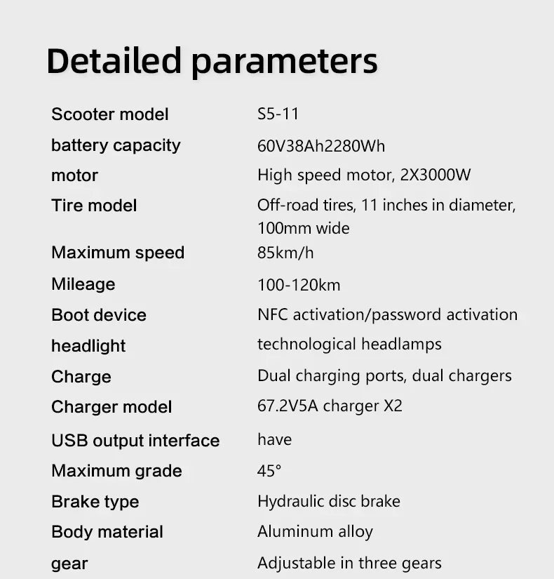 BOYUEDA S5 Electric Scooter 6000W Dual Motor 60V38Ah NFC Activation Scooters Electric 11" Off-Road Tire Bluetooth Connectivity.