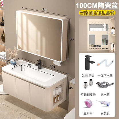 Space Badezimmerschrank aus Aluminium mit Wabenbogen und Seitenschrank, Waschbecken-Kombination, WC-Waschbecken, integrierte Keramik