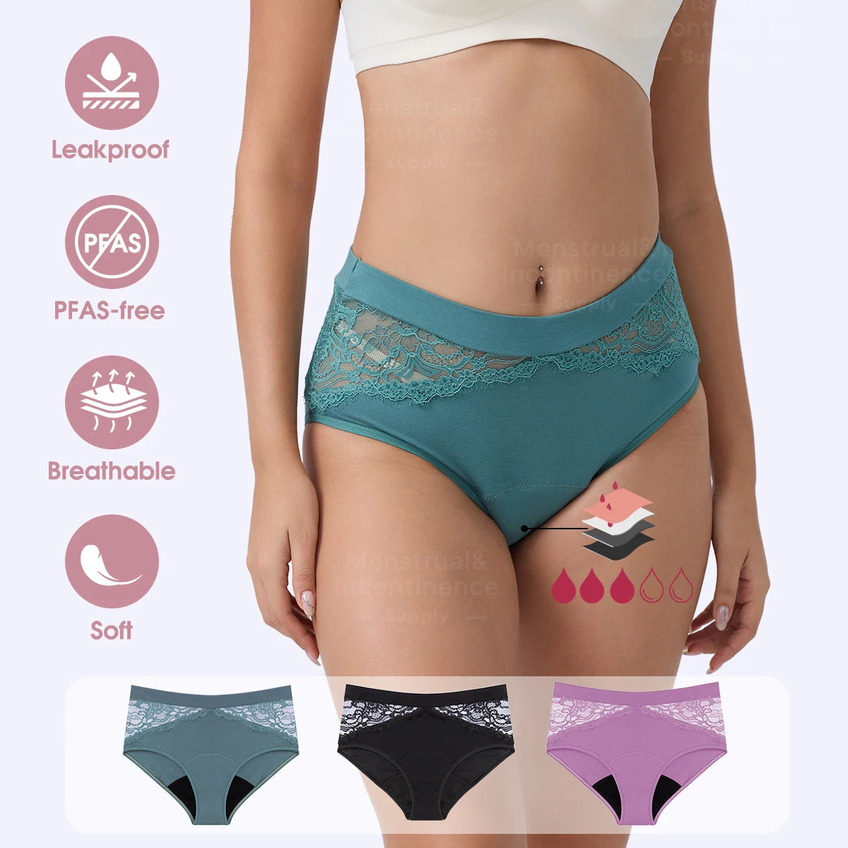High Waist Period Panties for Women 4-Layer Leakproof Bamboo Fiber Menstrual Underwear Eco-Friendly for Sports Sleep Daily Use.