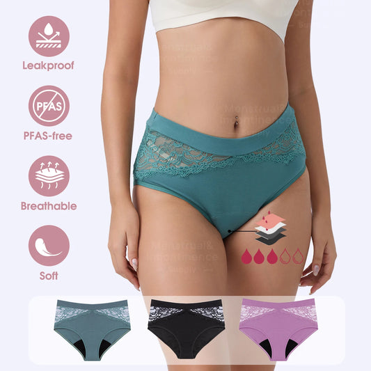 High Waist Period Panties for Women 4-Layer Leakproof Bamboo Fiber Menstrual Underwear Eco-Friendly for Sports Sleep Daily Use.