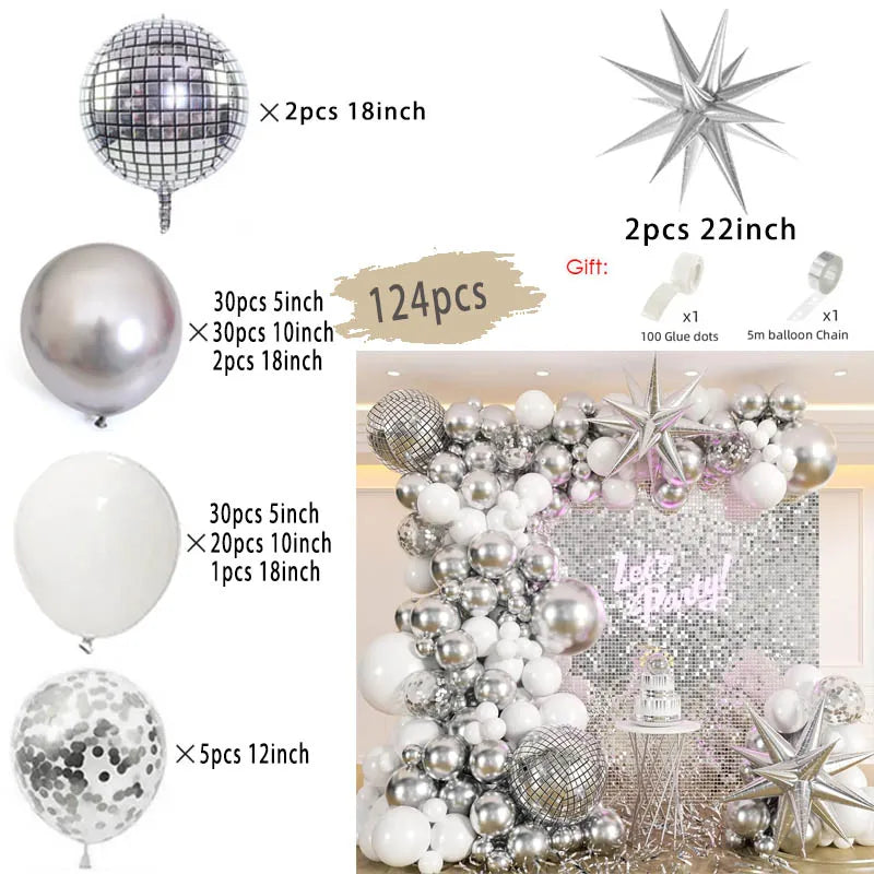 Weiße und goldene Luftballons, Girlandenbogen-Set mit Starburst-Folienballon für Hochzeit, Jahrestag, Geburtstag, Party, Dekoration