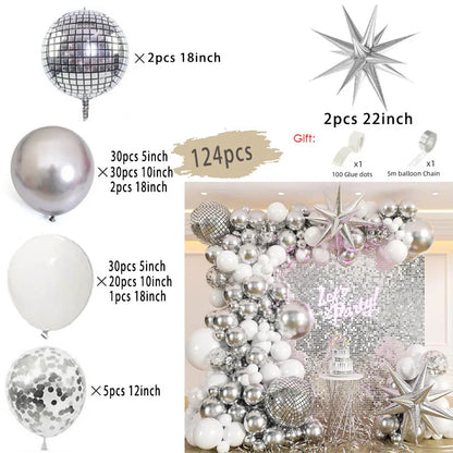 Weiße und goldene Luftballons, Girlandenbogen-Set mit Starburst-Folienballon für Hochzeit, Jahrestag, Geburtstag, Party, Dekoration