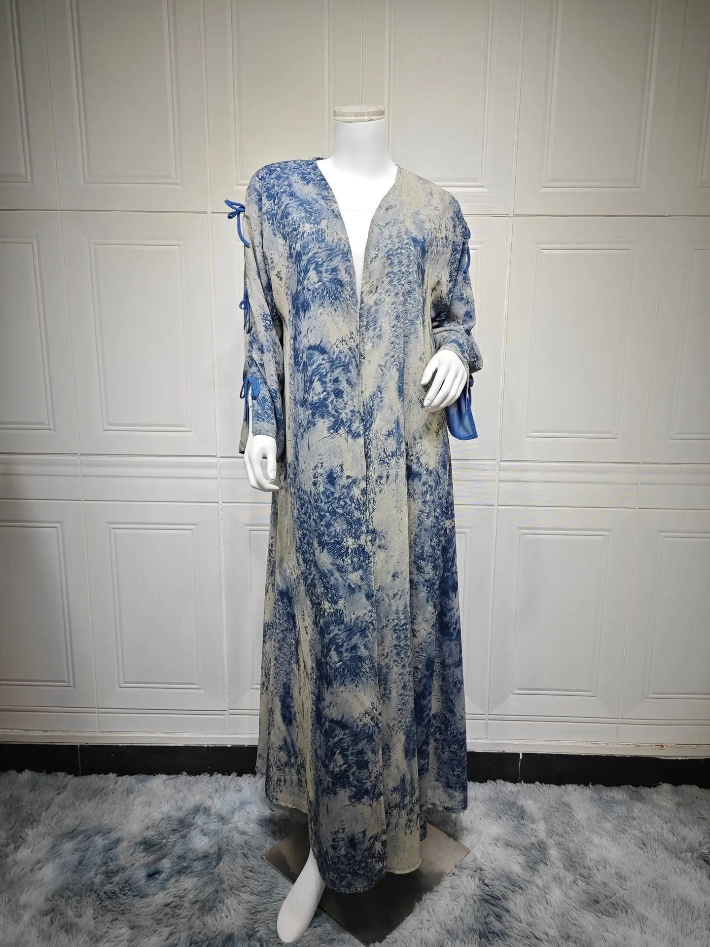 Ramadan Eid Tie Dye Butterfly Bow Muslim Modest Kimono Abaya Damen Dubai Luxury Islam Women Kebaya With Hijab Kaftan Robe Femme
