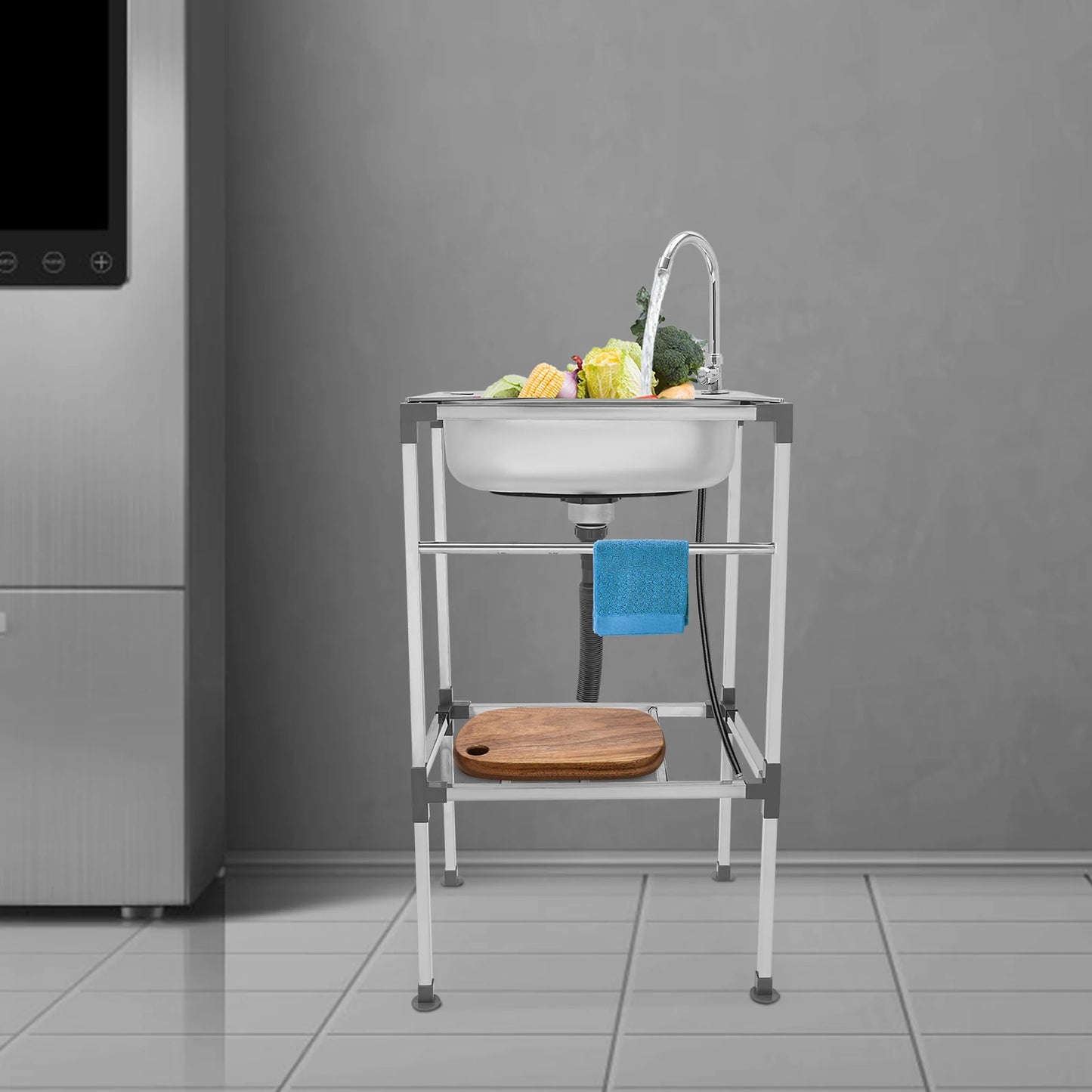 Freistehendes Küchenspülbecken mit Wasserhahn, 18,9 x 13,78 Zoll, Mehrzweckspülbecken-Set aus Edelstahl, 132 Pfund Kapazität für Zuhause, Wäsche, Garage