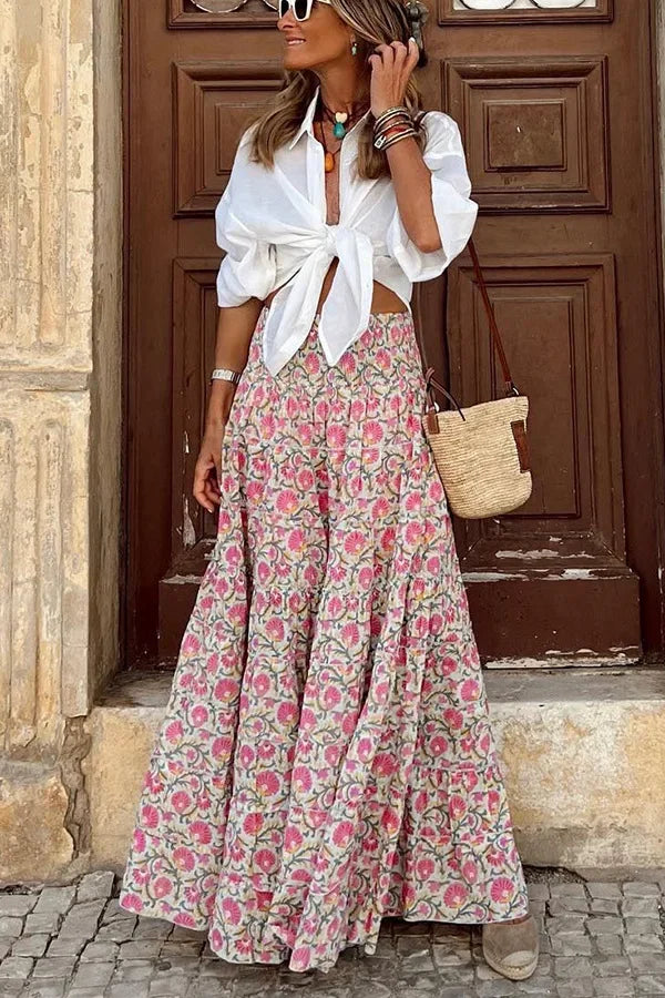 2025 Women's Skirt Elastic Waist Big Skirt Fashion Print High Street Vacation Beach Long Skirt for Female.