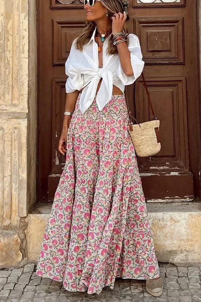 2025 Women's Skirt Elastic Waist Big Skirt Fashion Print High Street Vacation Beach Long Skirt for Female.