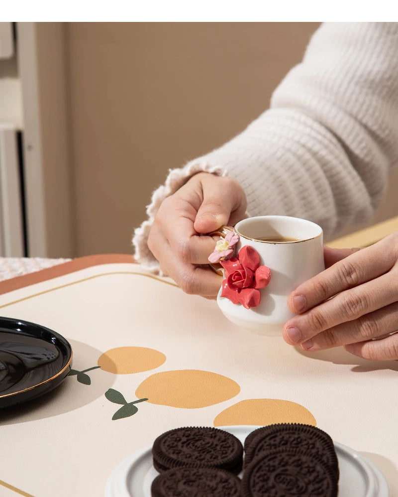 120ml Ceramic Coffee Cup Saucer Set Hand Pinched Flowers with Hand and Dish Milk Tea Porcelain Drinkware Tableware Gift.