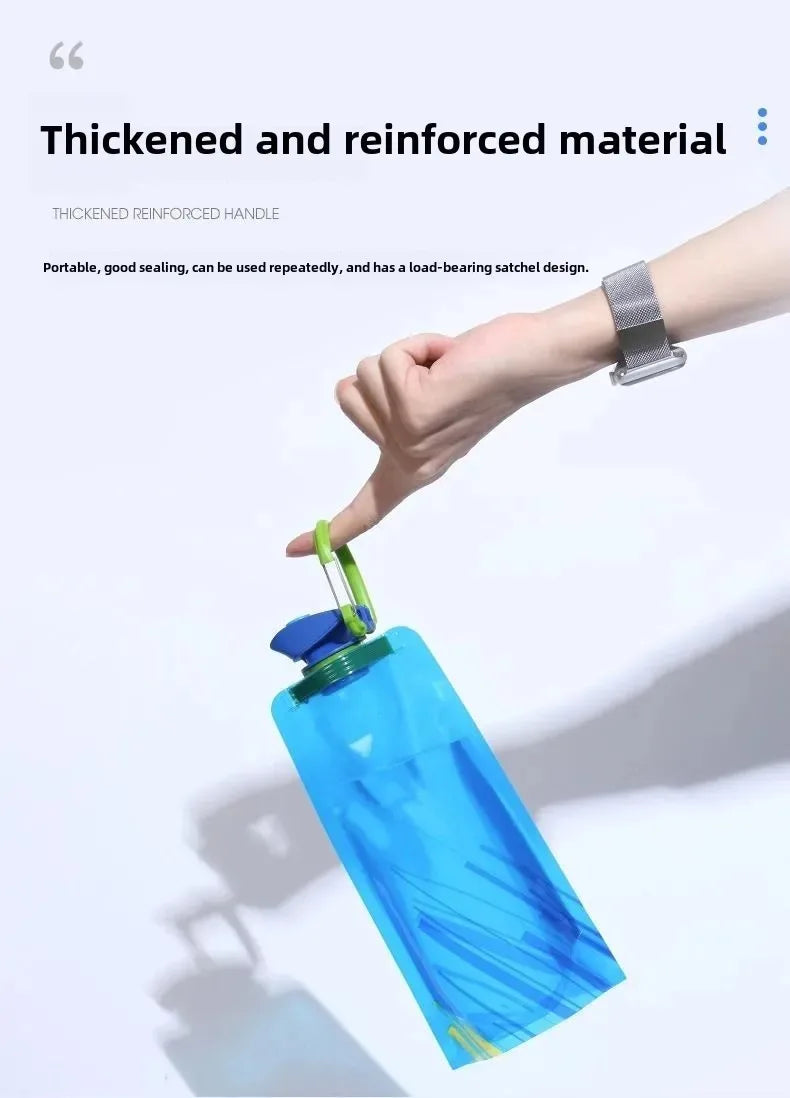 Foldable Water Bottles Flexible Reusable Travel Water Bottle Plastic Water Pouch Soft Flask Water Bag With Carabiner Clip.