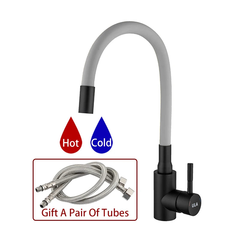 ULA Gold Kitchen Faucet Stainless Steel Flexible Spout Kitchen Sink Faucet Hot Cold Water Sink Mixer Tap 360 Degree Rotate Crane