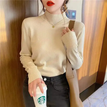Herbst Winter Chic Bottom Pullover Frauen Mode Rollkragen Pullover Lose Langarm Gestrickte Jumper Weiche Warme Pull Femme Top