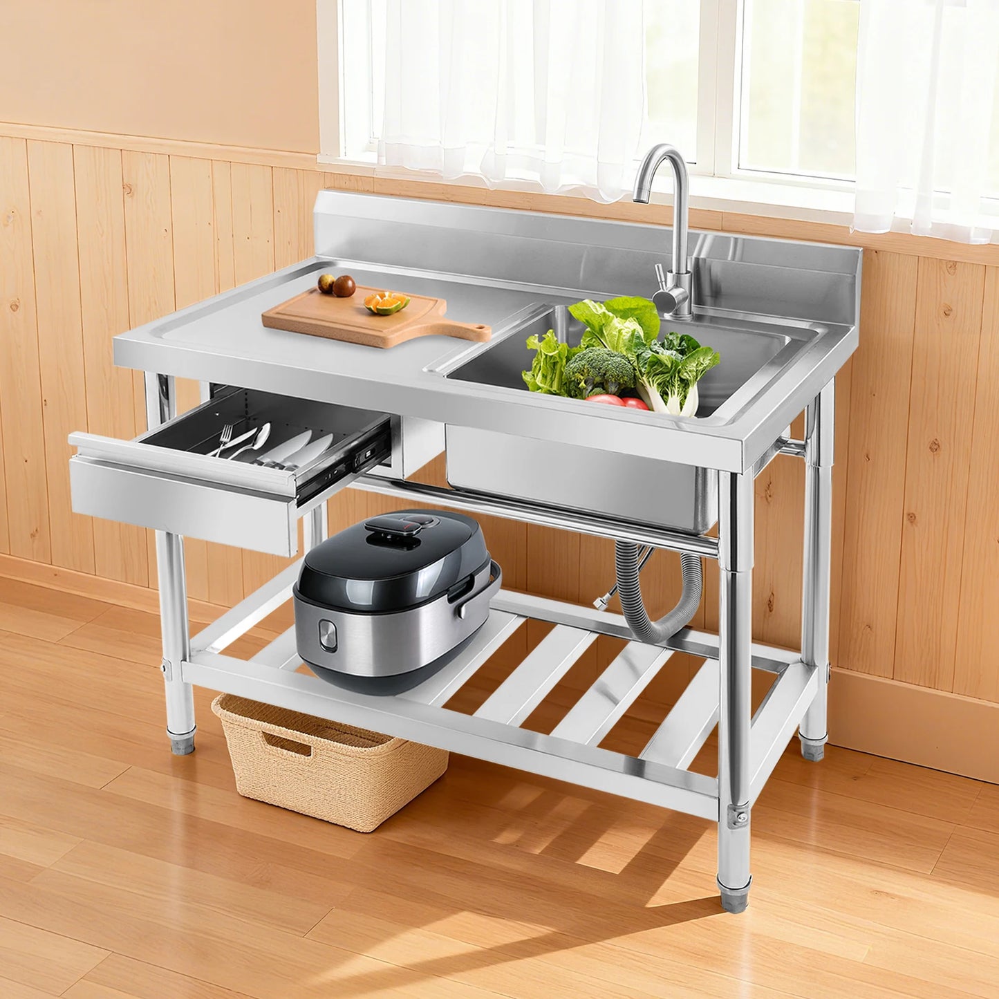 Unabhängiges Einzelwaschbecken für die Küche, Waschbecken aus Edelstahl für Küche, Badezimmer, maximale Tragfähigkeit 150 kg