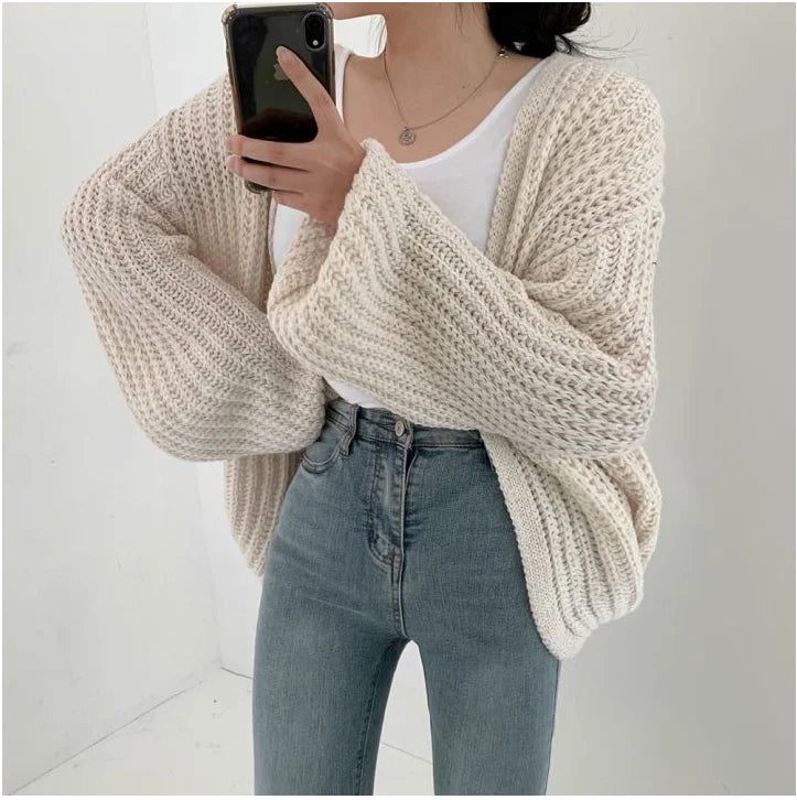 Vintage Harajuku Lantern Sleeve Women Cardigan Sweater Casual Korean Fall Streetwear Tops Coat Chic Lazy Wind Y2k Sweater.