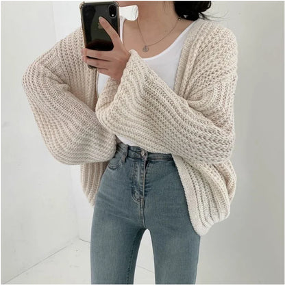 Vintage Harajuku Lantern Sleeve Women Cardigan Sweater Casual Korean Fall Streetwear Tops Coat Chic Lazy Wind Y2k Sweater.