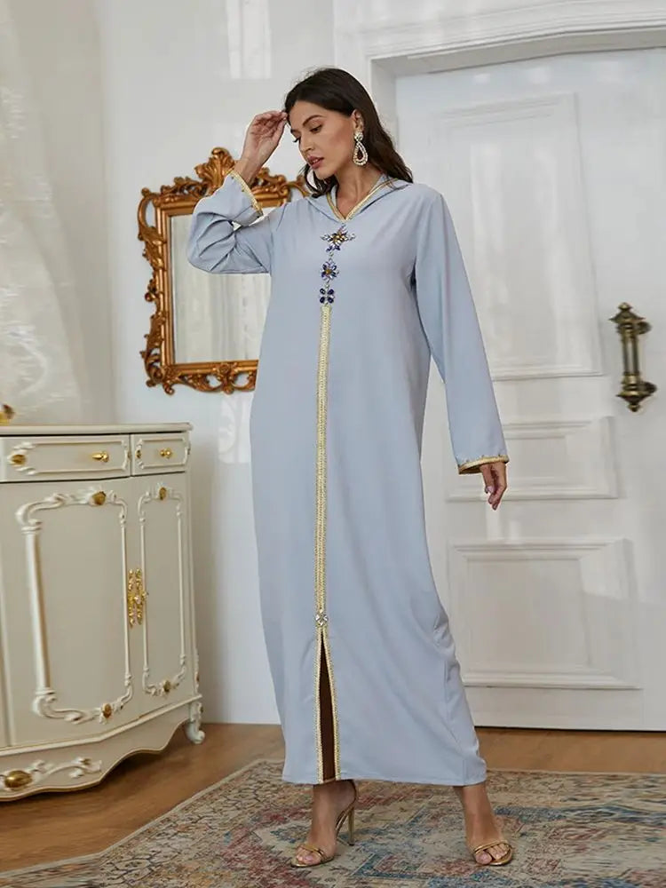 Ramadan Gray S Size Abaya Damen Dubai Luxury Islam Muslim African Dresses For Women Kebaya Kaftan Morocco Robe Musulmane Femme.