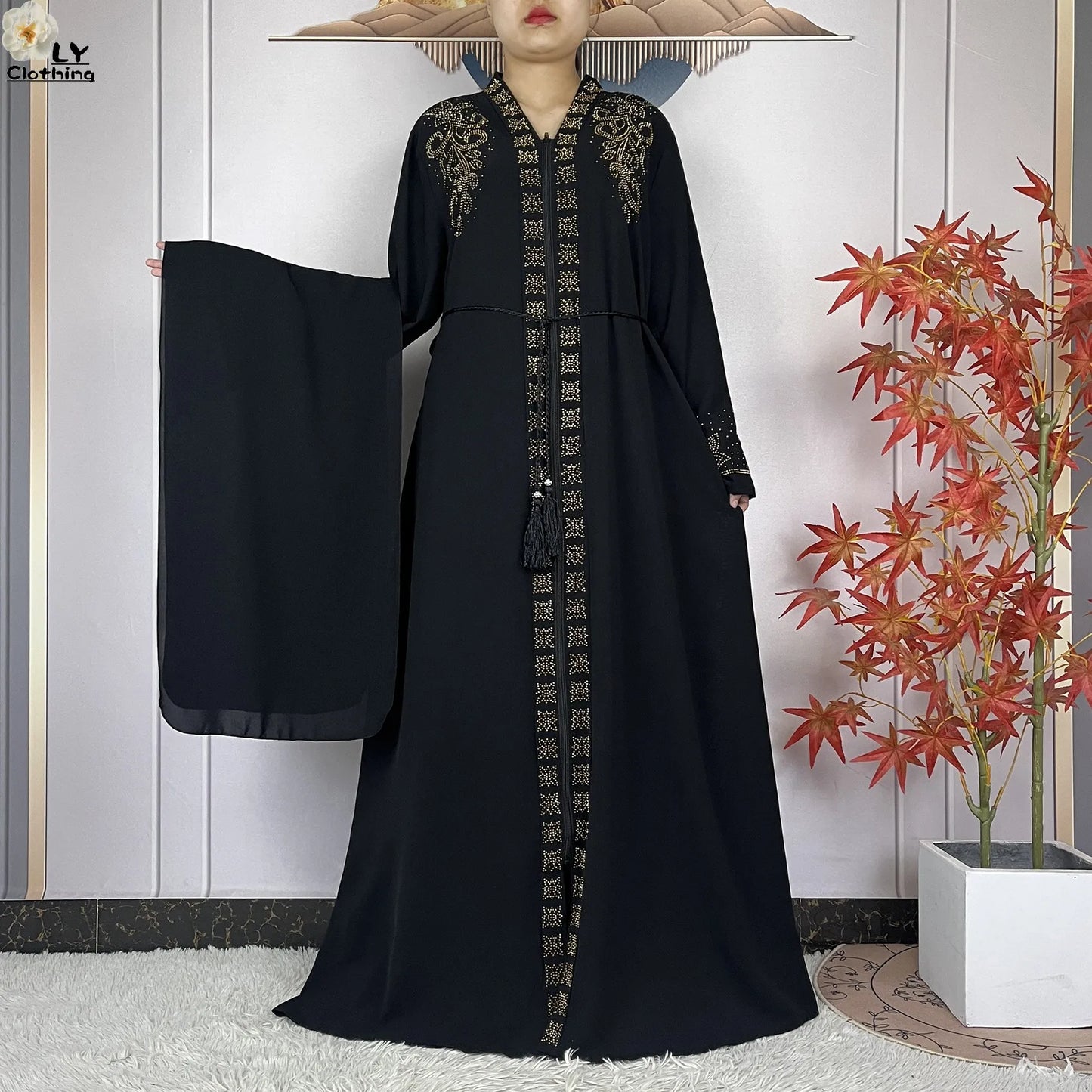2024 For Women Elegant Dresses Dubai Party Outfits Long Sleeved Chiffon Dashiki Muslim Women Robe Open African Abaya Clothing