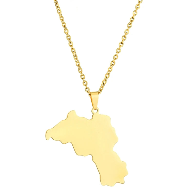Stainless Steel Kurdistan Map Pendant Necklace for Couple Ethnic Jewelry Valentines Women Men Unisex Charm Gift.