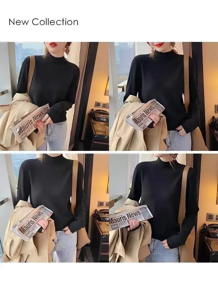 Herbst Winter Chic Bottom Pullover Frauen Mode Rollkragen Pullover Lose Langarm Gestrickte Jumper Weiche Warme Pull Femme Top