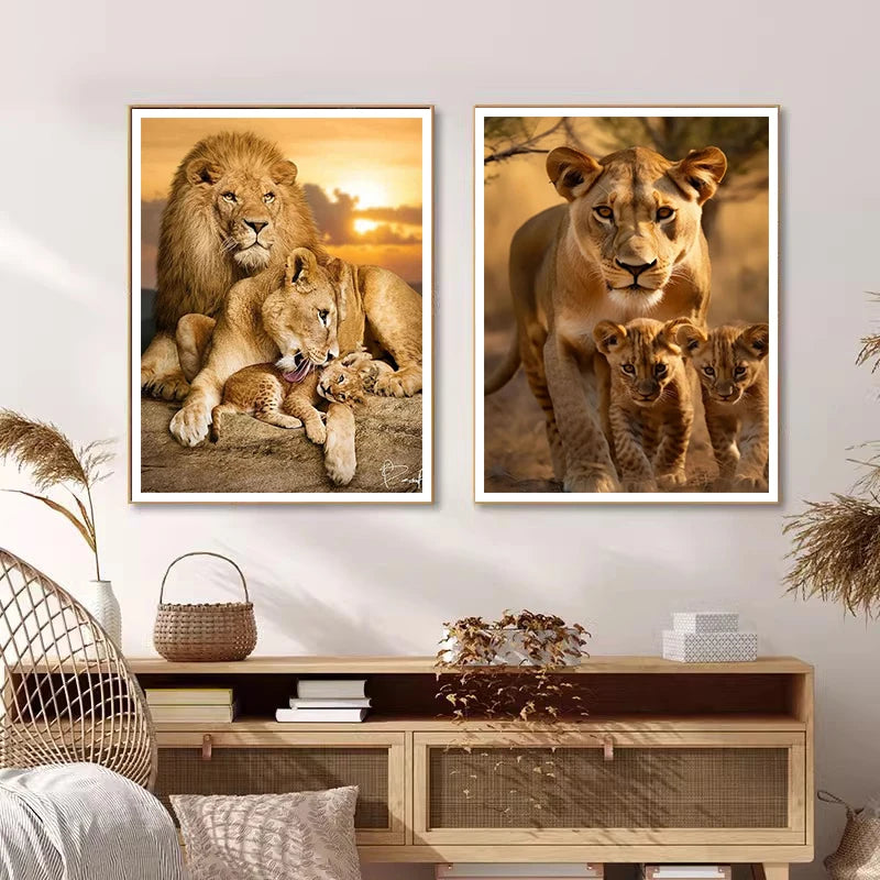 Classic Animal Aesthetics Wall Art Pictures Wild Lion Tiger and Cub Posters and Prints Canvas Painting Home Bedroom Decor Gifts.