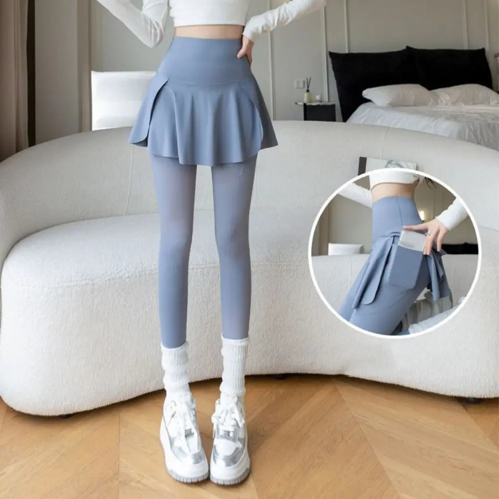 Pants Skirt Combined Side Pocket Fitness Legging with Pocket Skinny Elastic Leggings Thickened Solid Sports Yoga Pants Outdoor.