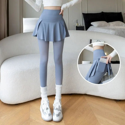 Pants Skirt Combined Side Pocket Fitness Legging with Pocket Skinny Elastic Leggings Thickened Solid Sports Yoga Pants Outdoor.