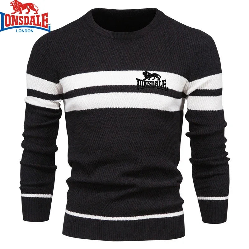 Embroidered LONSDALE Mens Boys Winter Stripe Sweater Thick Warm Pullovers Men's O-neck Basic Casual Slim Comfortable Sweaters.