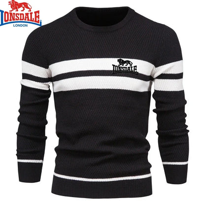 Embroidered LONSDALE Mens Boys Winter Stripe Sweater Thick Warm Pullovers Men's O-neck Basic Casual Slim Comfortable Sweaters.
