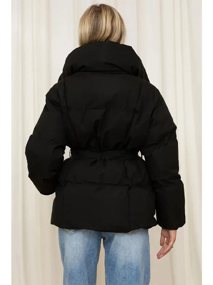 Fashion Lace Up Baumwolle Mantel Frauen Feste Revers Casual Langarm Tasche Lose Warme Kurze Mäntel Dame Winter Neue Straße Oberbekleidung