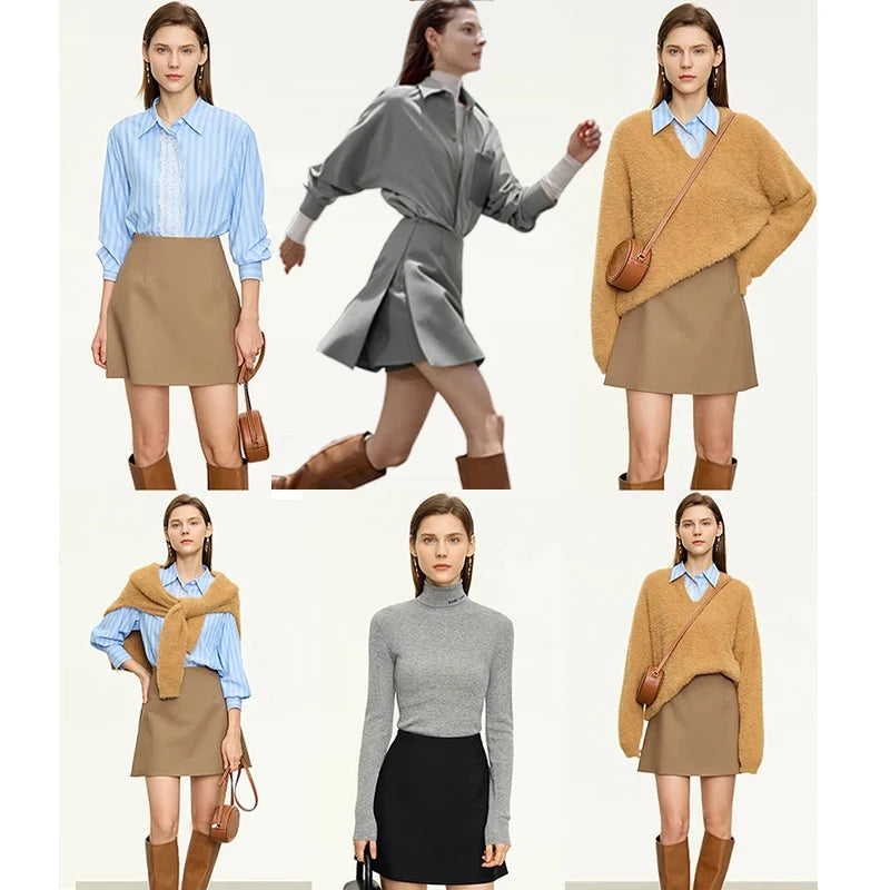 AMII Minimalism Casual Shorts Skirts Women High Rase 2024 Autumn New Fashion Commuter Lady Straight Blazer A-Line Skirt 12343035.
