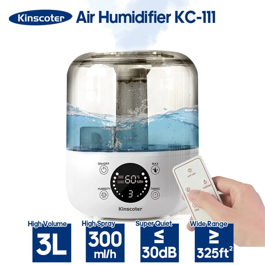 KINSCOTER 3L Air Humidifier Professional Large Capacity Home Humidifier Plant Mist Aroma Diffuser with Remote Control Timer.